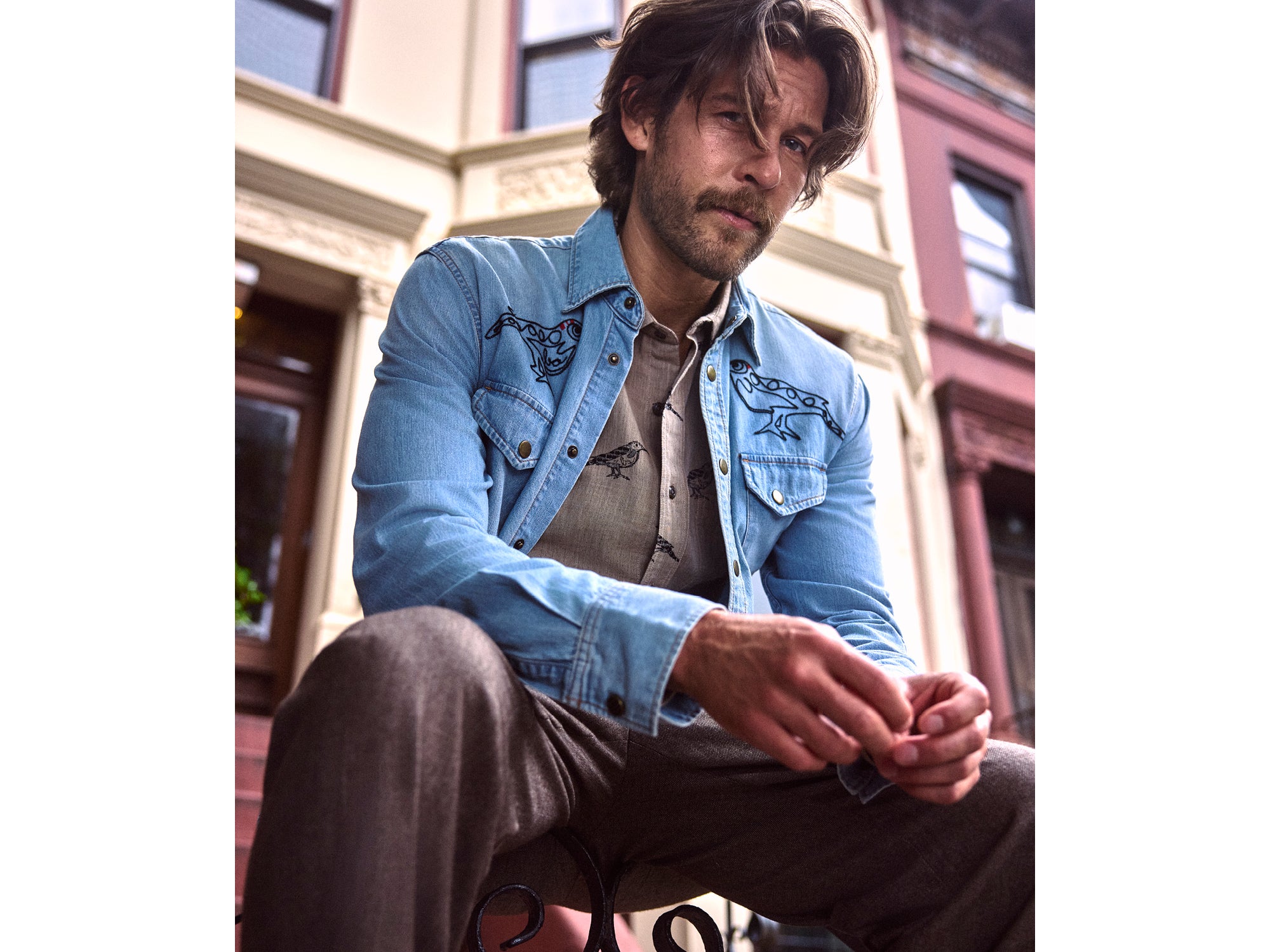 Model wears the Shoals Denim Shirt