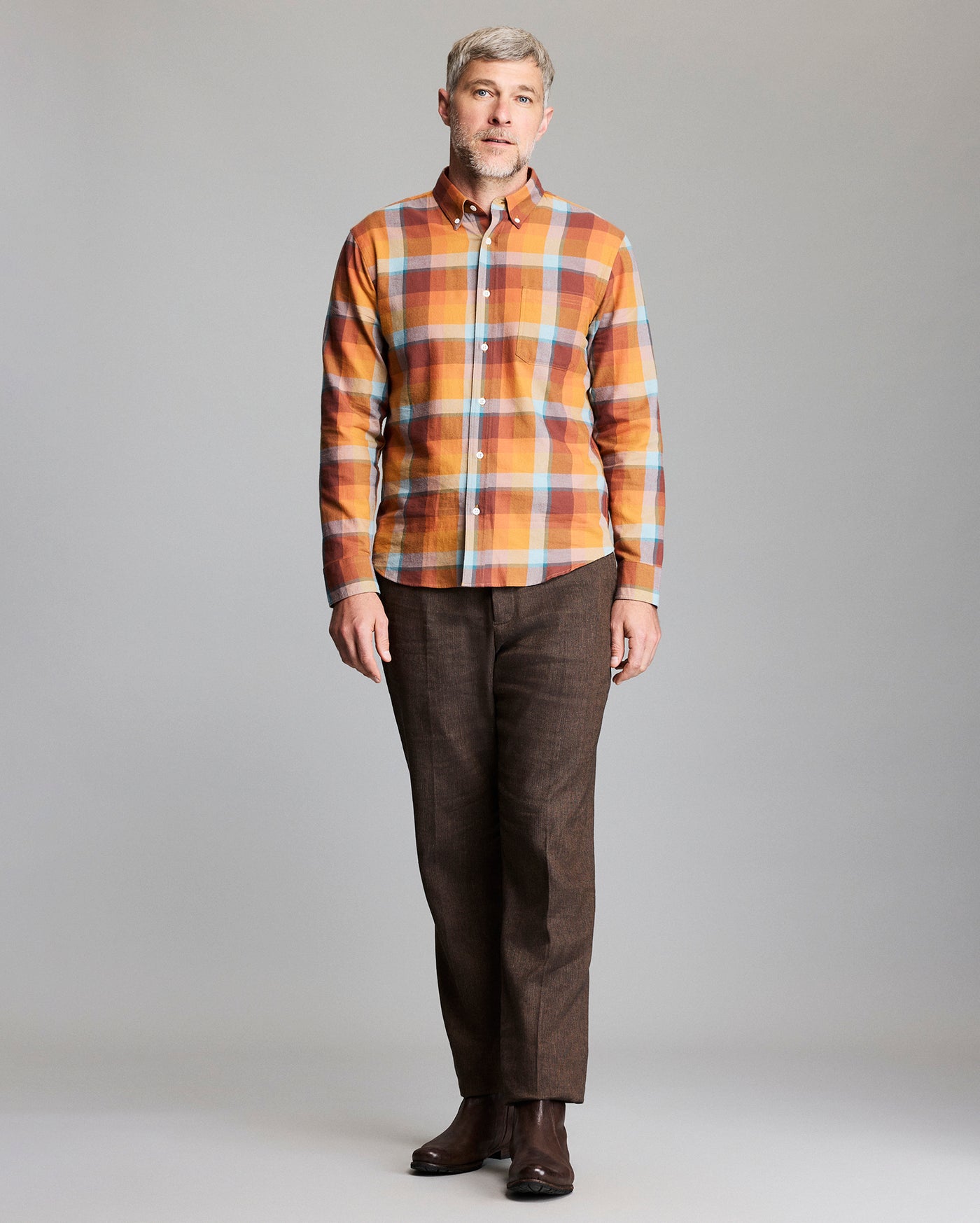 Model wears the Bold Plaid Tuscumbia