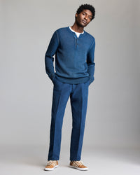Garment-dyed henley sweater in tide blue