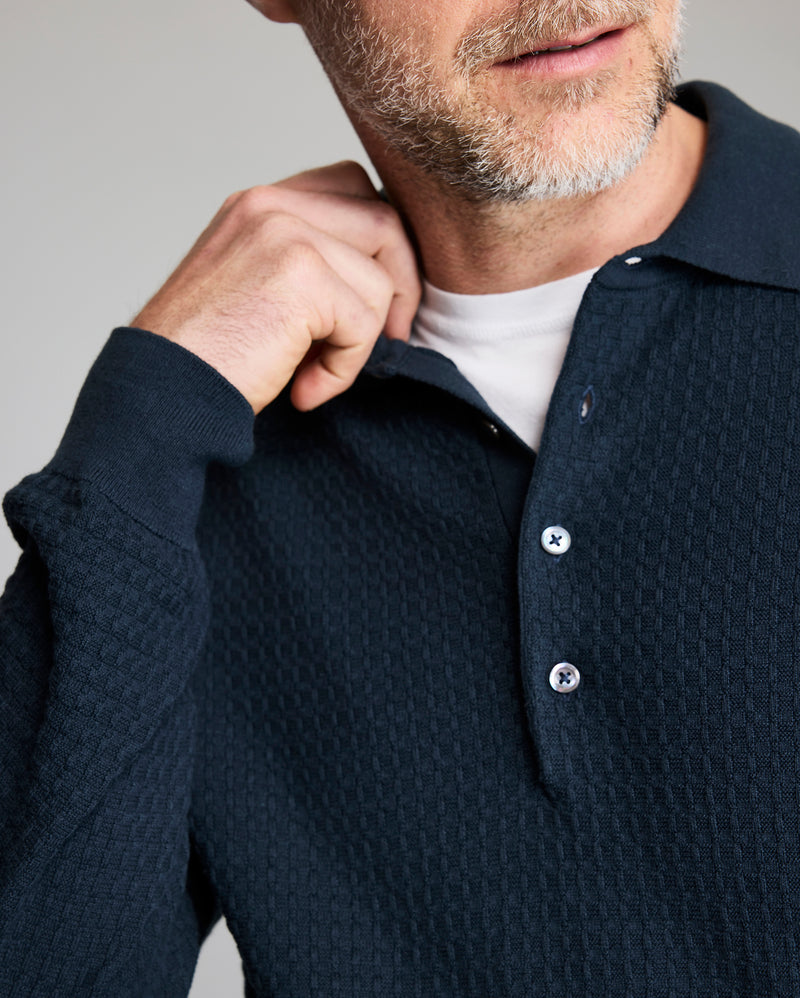 Long Sleeve Grid Links Sweater Polo