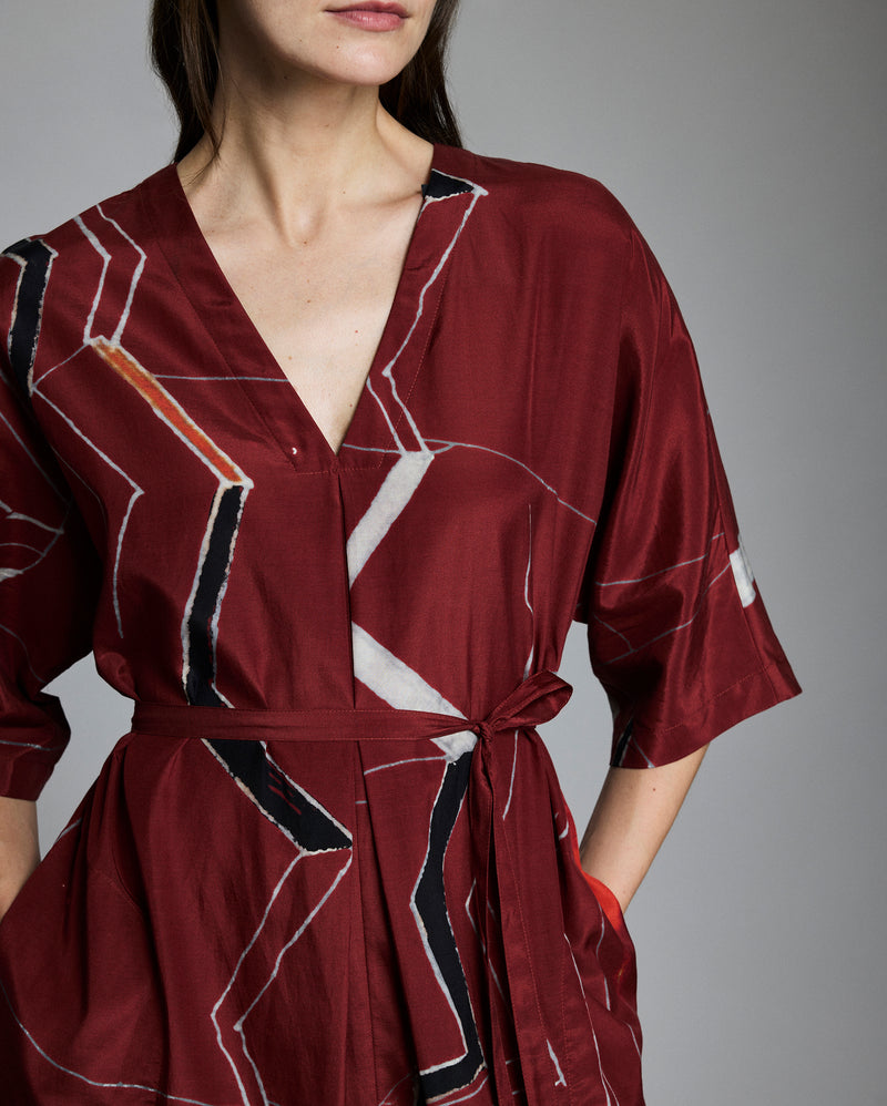Mountain Silk V-Pleat Maxi Dress