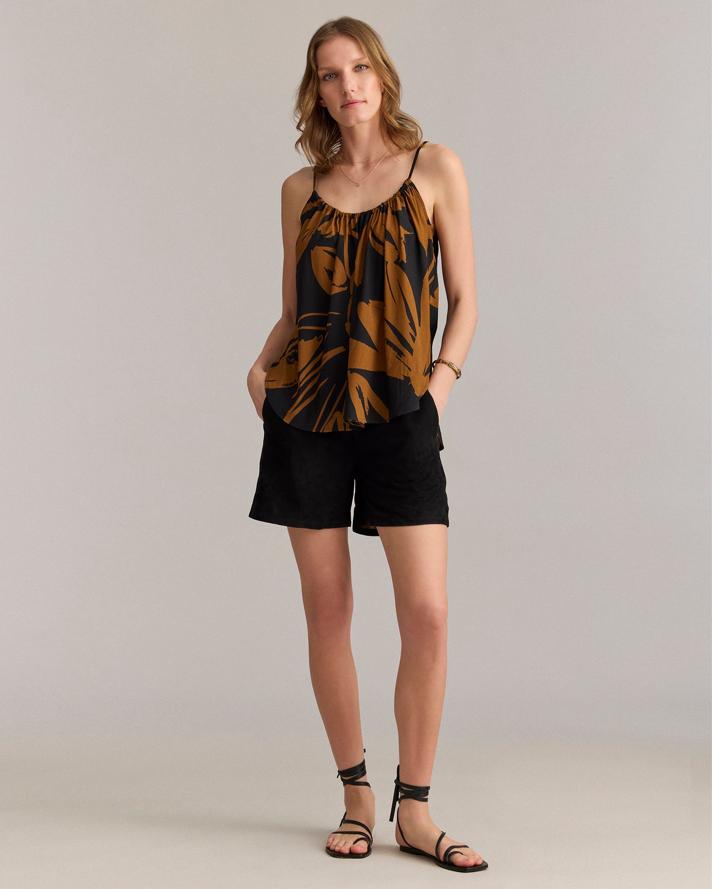 Silk Brush Stroke Floral Shirred Cami