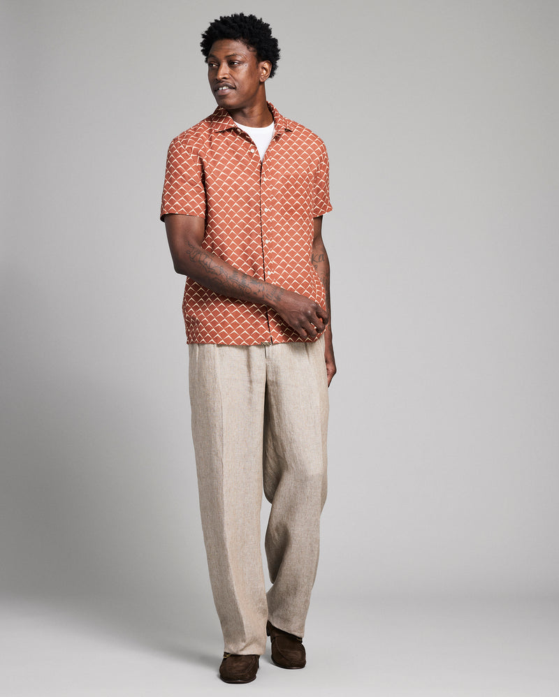 Short Sleeve Pagoda Tile Linen Treme Shirt