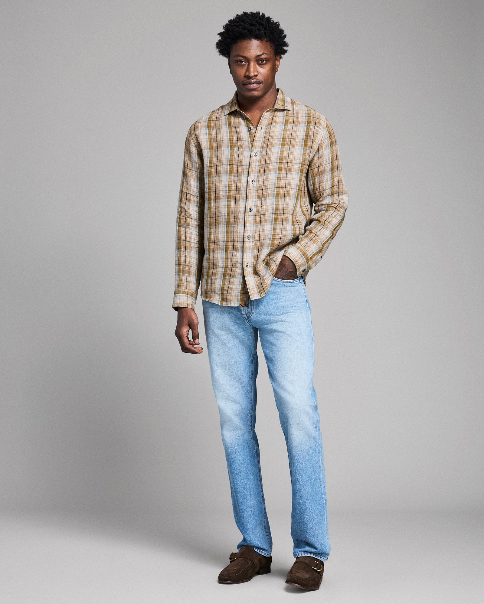 Dobby Plaid Linen Cedar Shirt