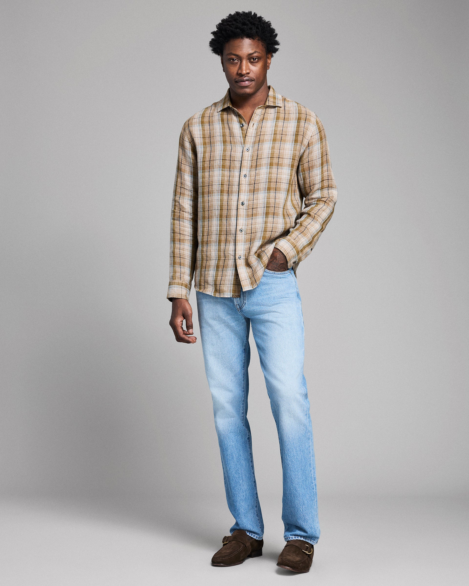 Dobby Plaid Linen Cedar Shirt
