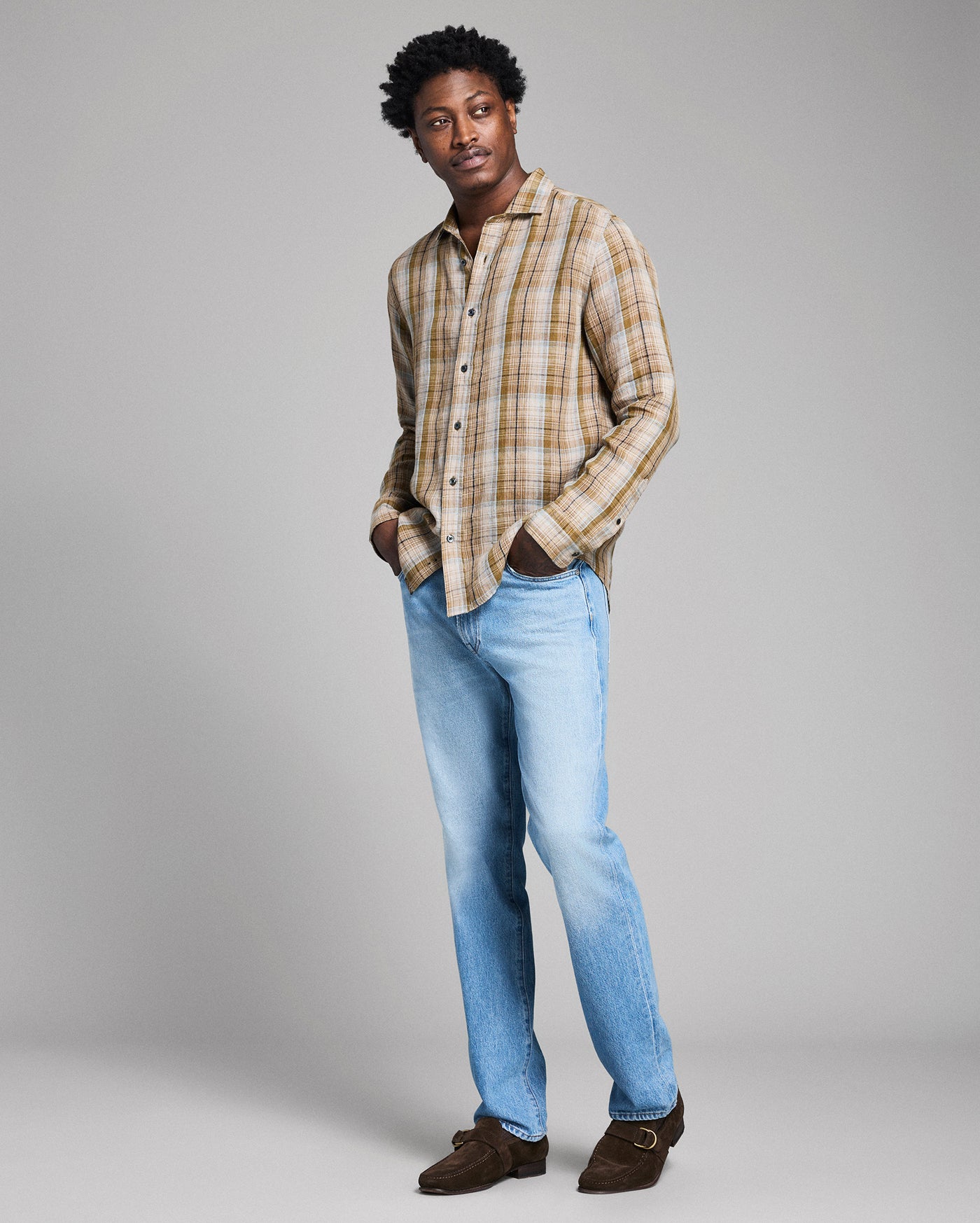 Dobby Plaid Linen Cedar Shirt