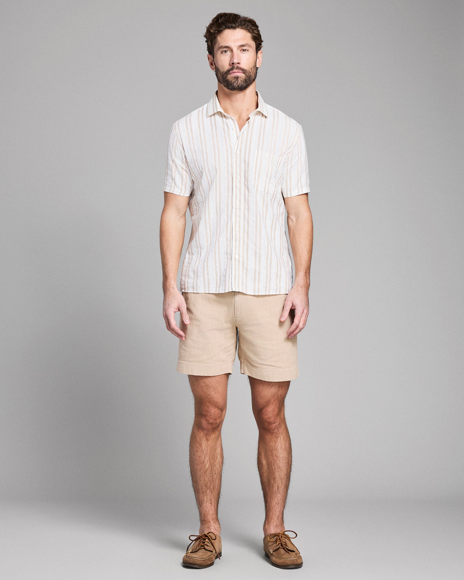 Short Sleeve Textured Dobby Stripe Contrast Treme