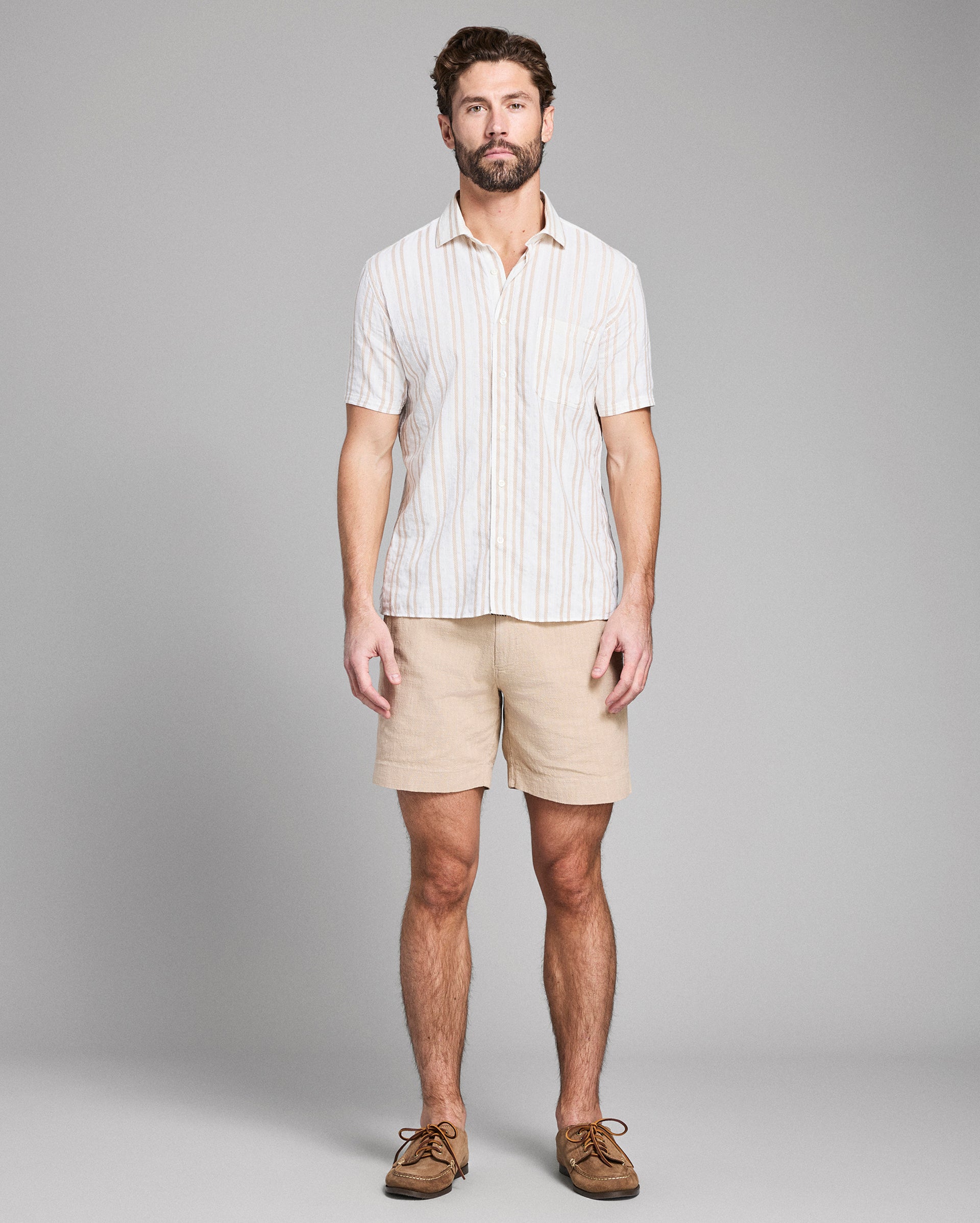 Short Sleeve Textured Dobby Stripe Contrast Treme