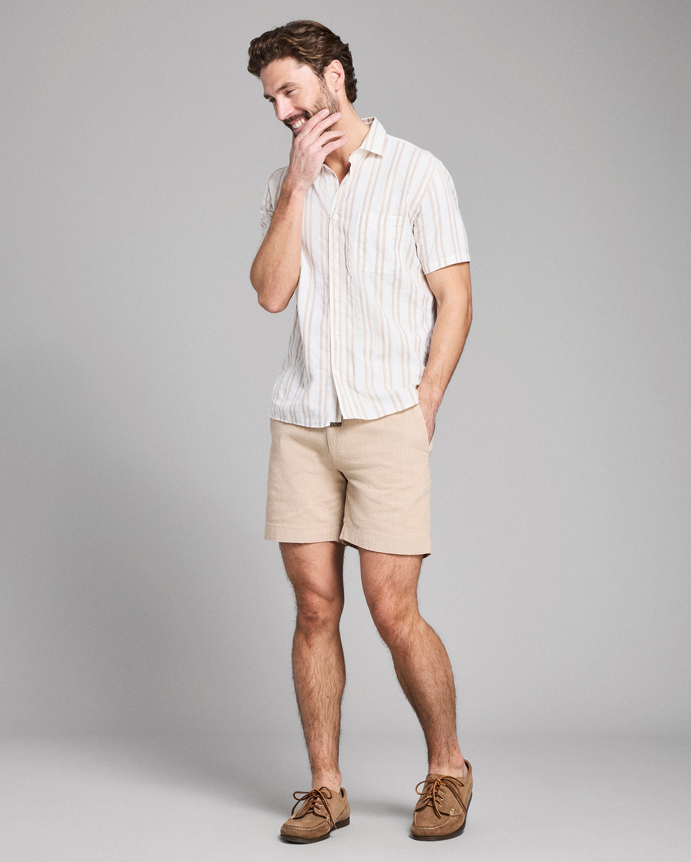 Short Sleeve Textured Dobby Stripe Contrast Treme