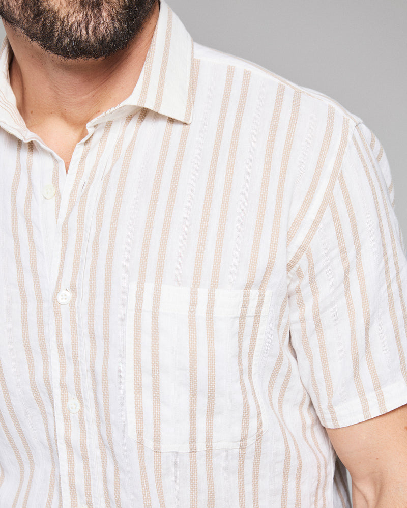 Short Sleeve Textured Dobby Stripe Contrast Treme