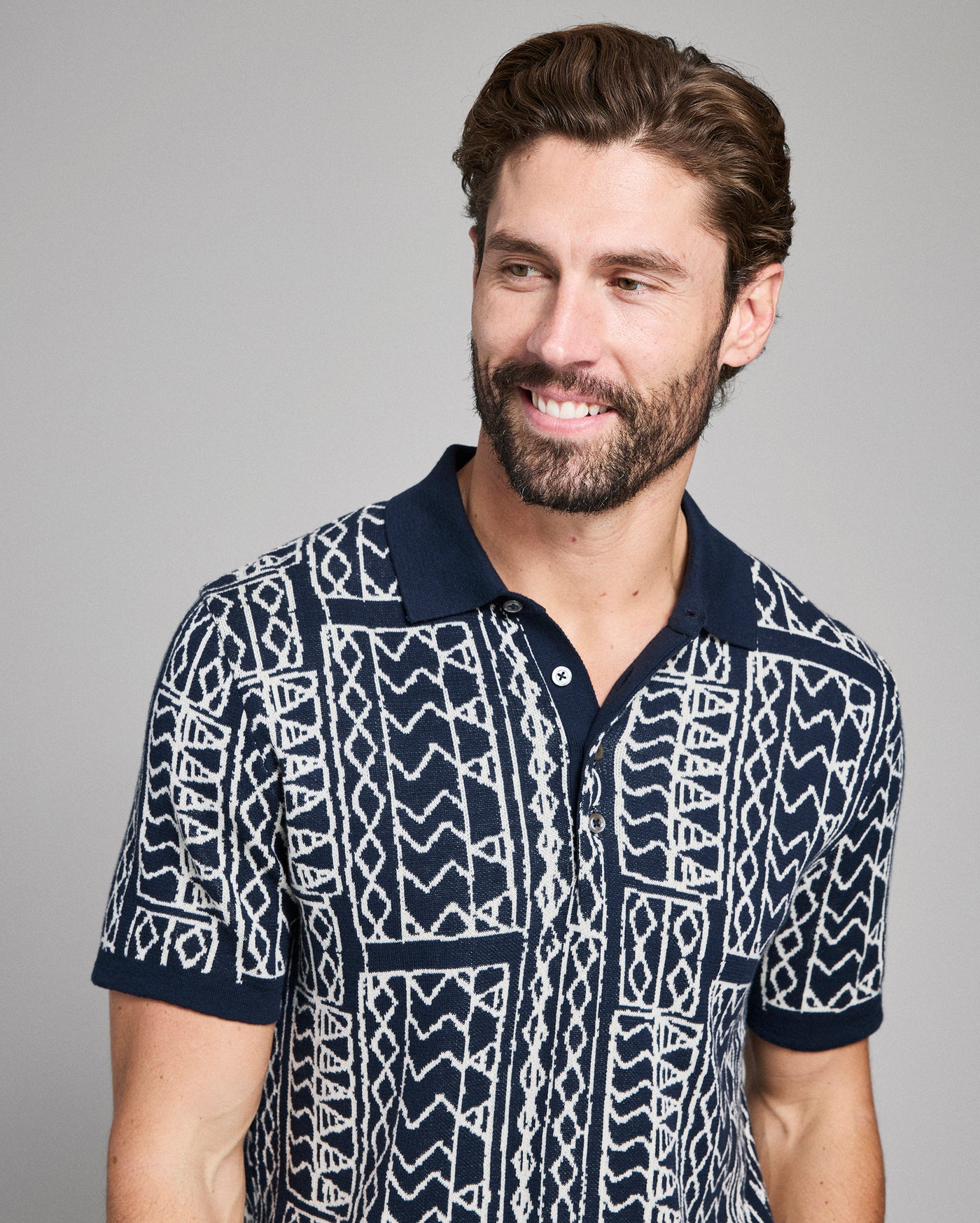 Geo Stitch Sweater Polo