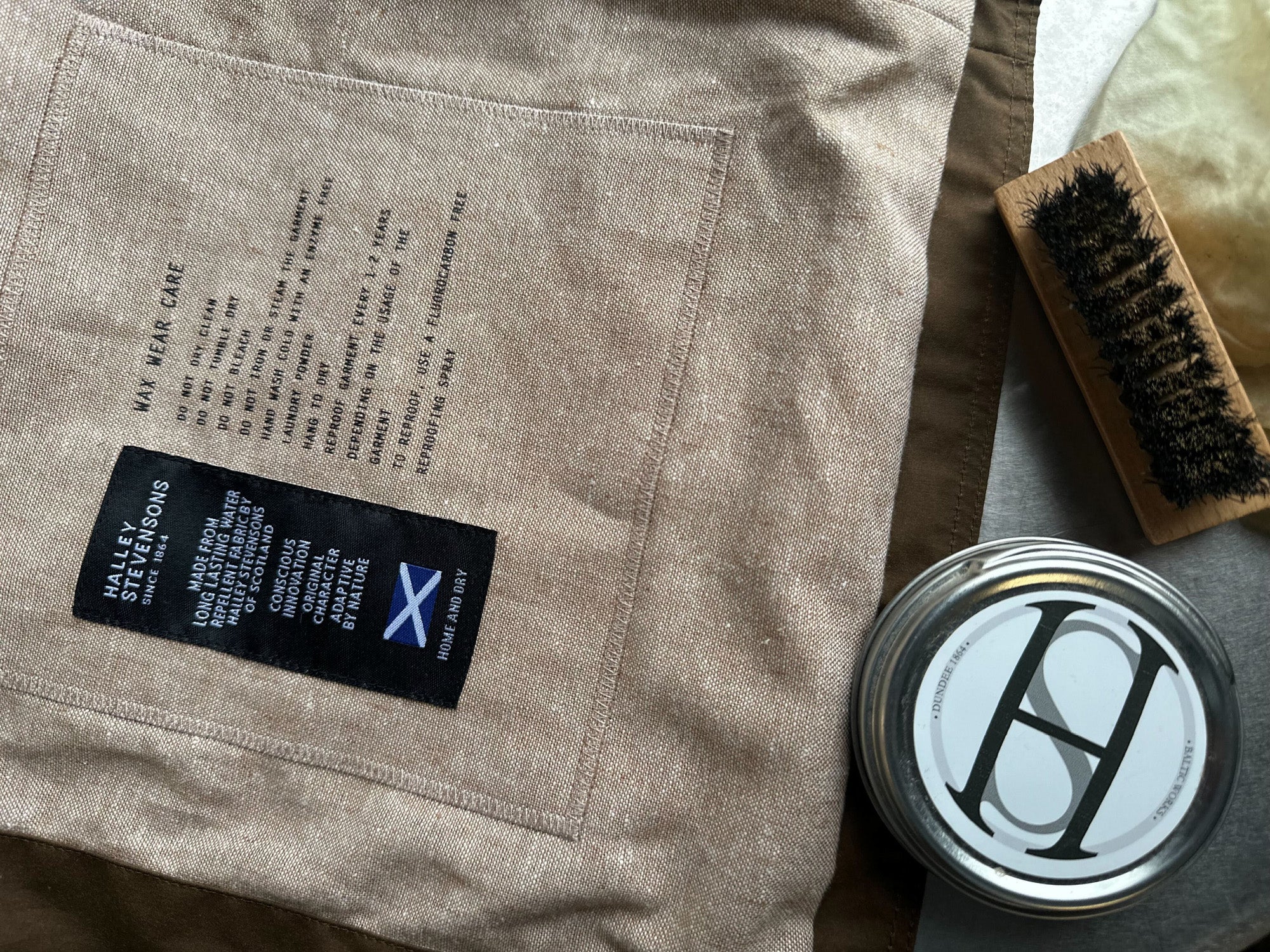 Photo shows Halley Stevensons wax wear care instructions