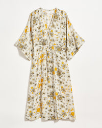 Robe Wrap Dress in Ivory/Gold