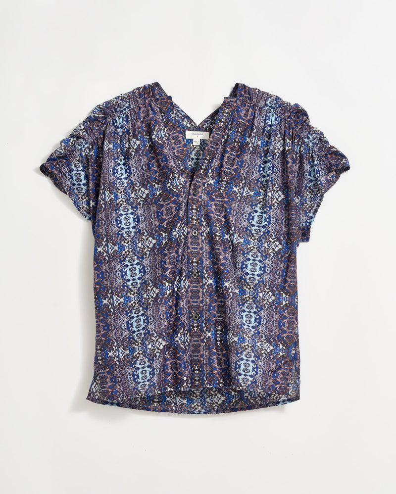 Printed Button Front Blouse