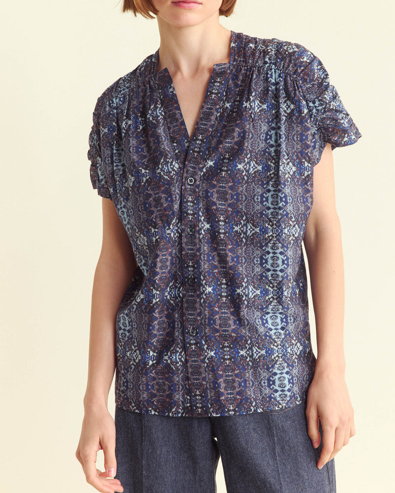 Printed Button Front Blouse