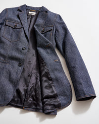 Wool Denim Blazer in Navy