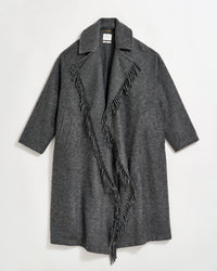 Long Blanket Fringe Coat in Charcoal