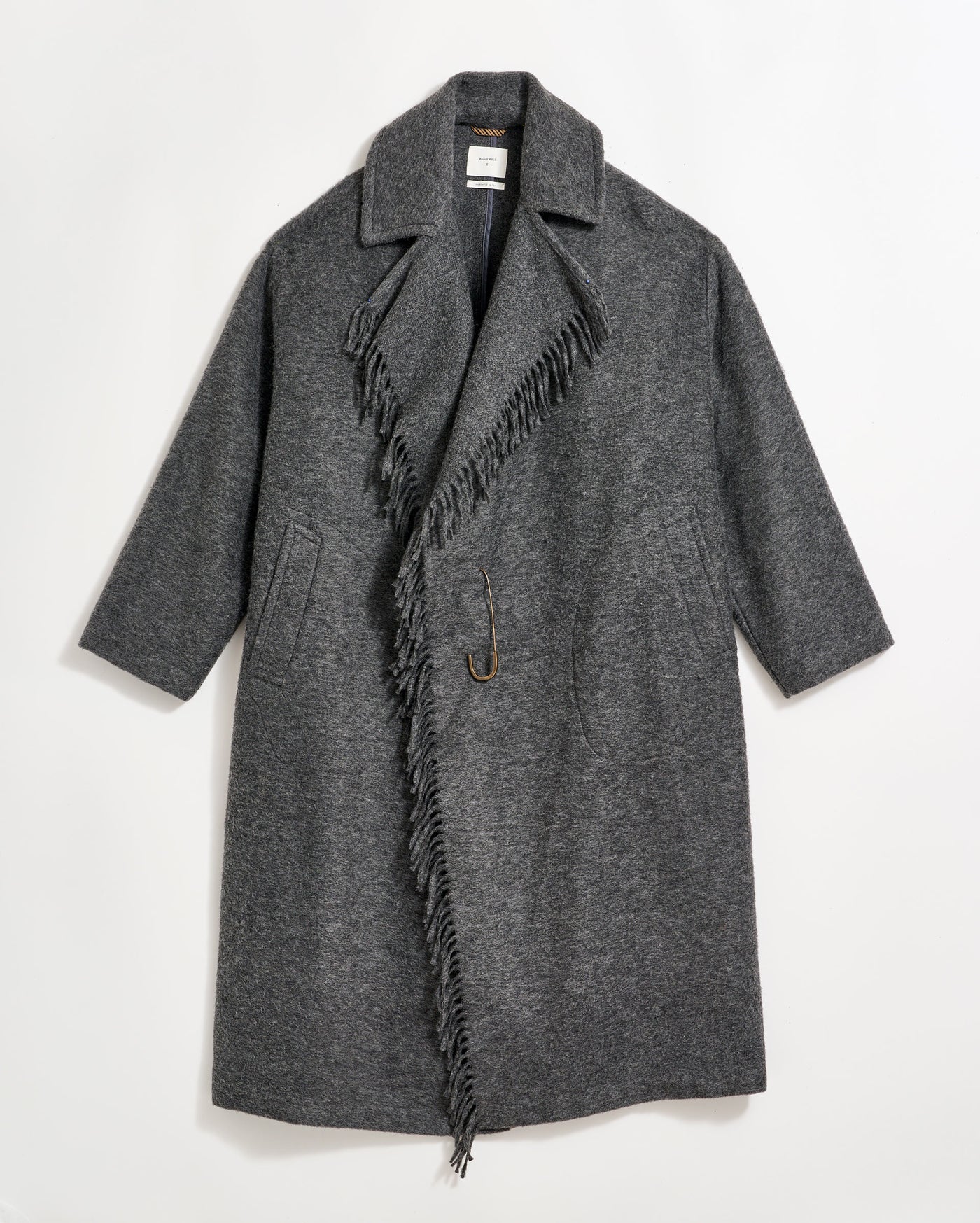 Long Blanket Fringe Coat in Charcoal