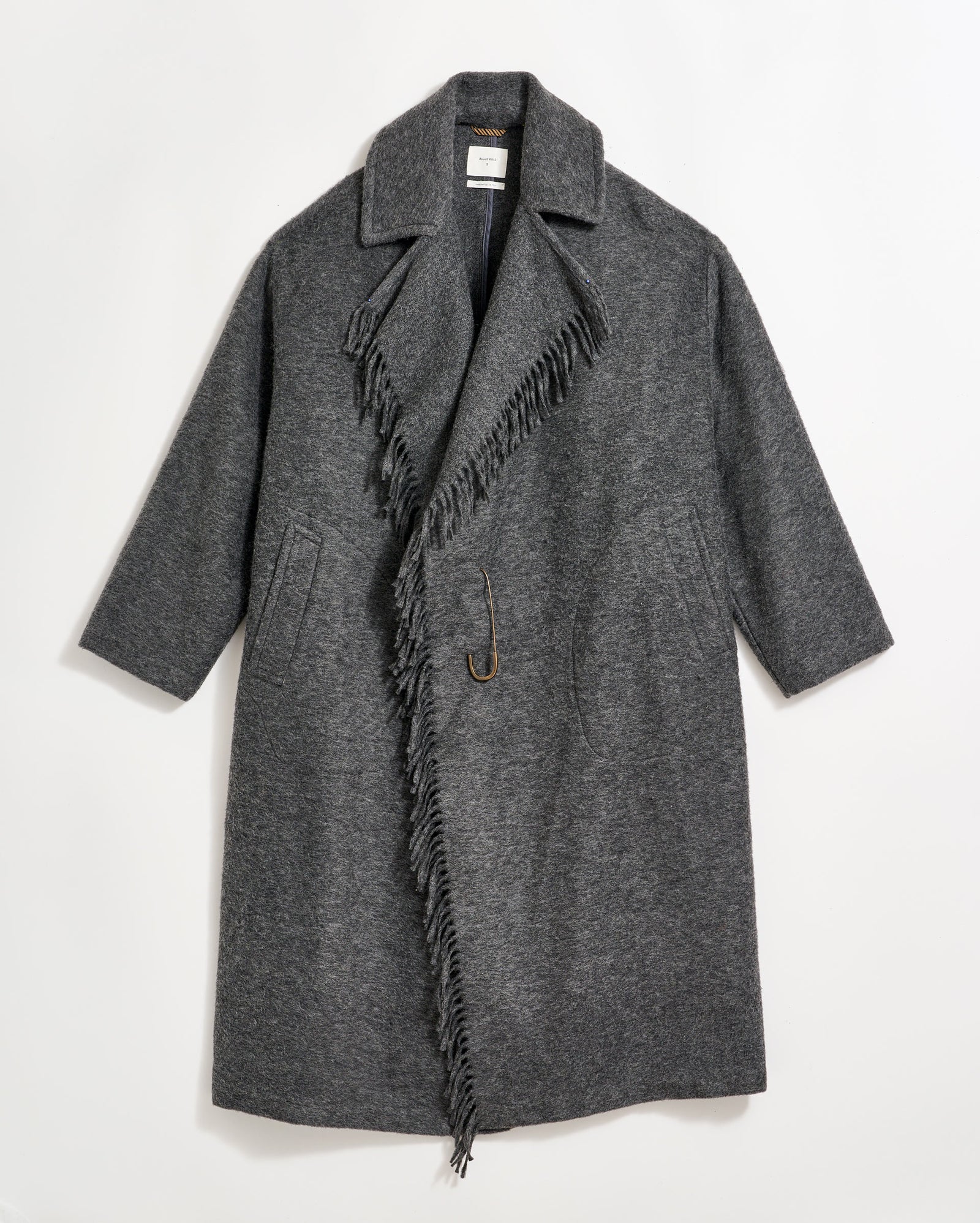 Long Blanket Fringe Coat in Charcoal