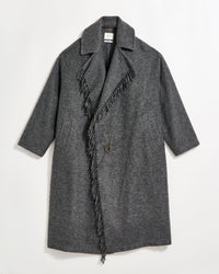 Long Blanket Fringe Coat in Charcoal