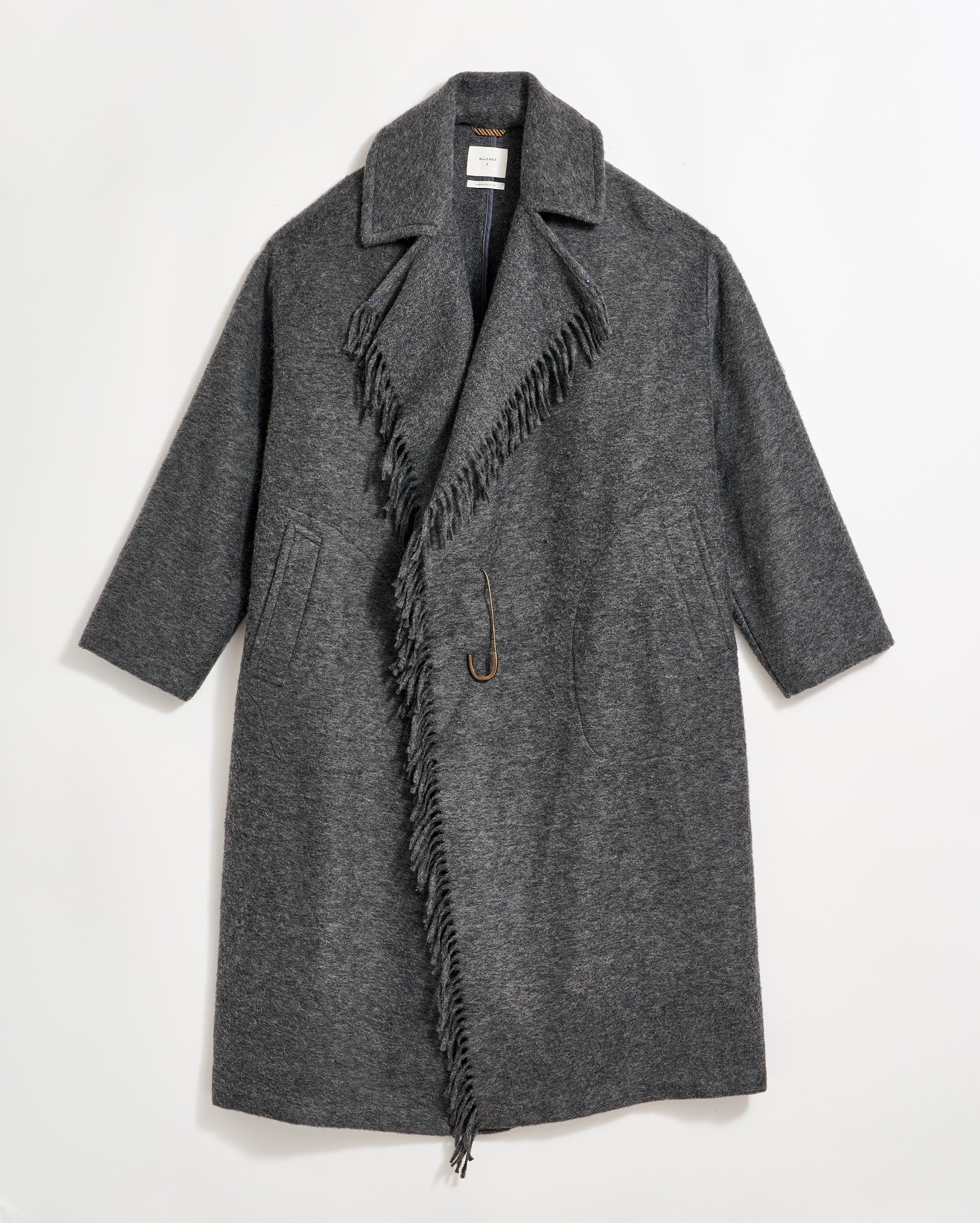 Long Blanket Fringe Coat in Charcoal