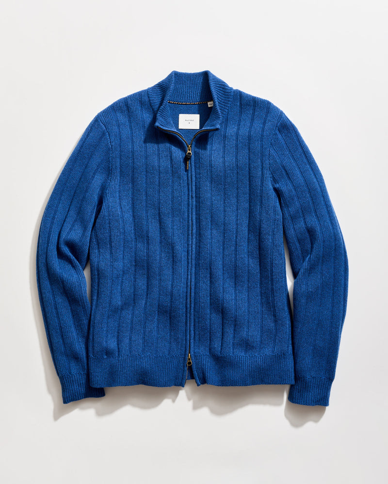 Merino Wool Rib Full Zip Cardigan