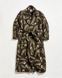 Camouflage-patterned coat on a white background