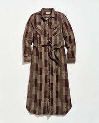 Plaid dress with a belt on a white background