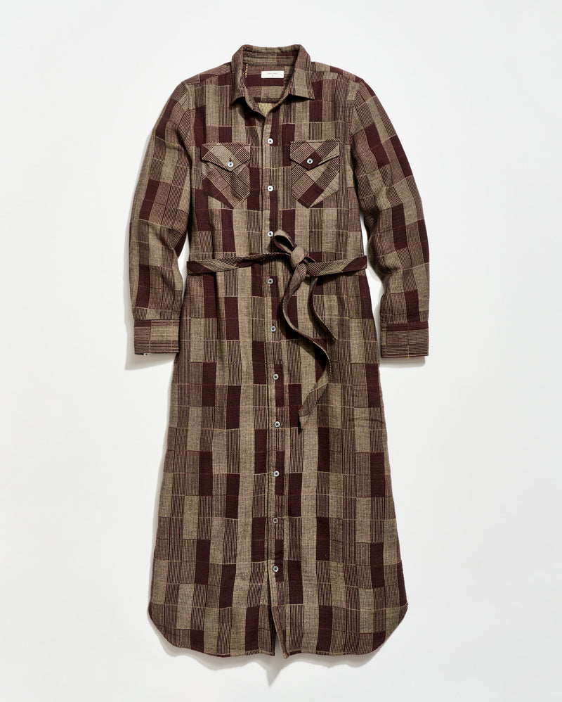 Abstract Heirloom Check Maxi Shirt Dress