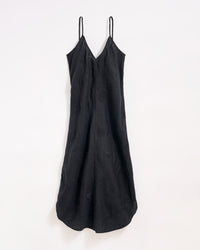 Linen Shirttail Slip Dress in Black