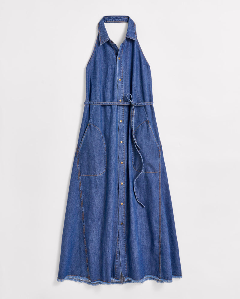 Denim Halterneck Shirt Dress