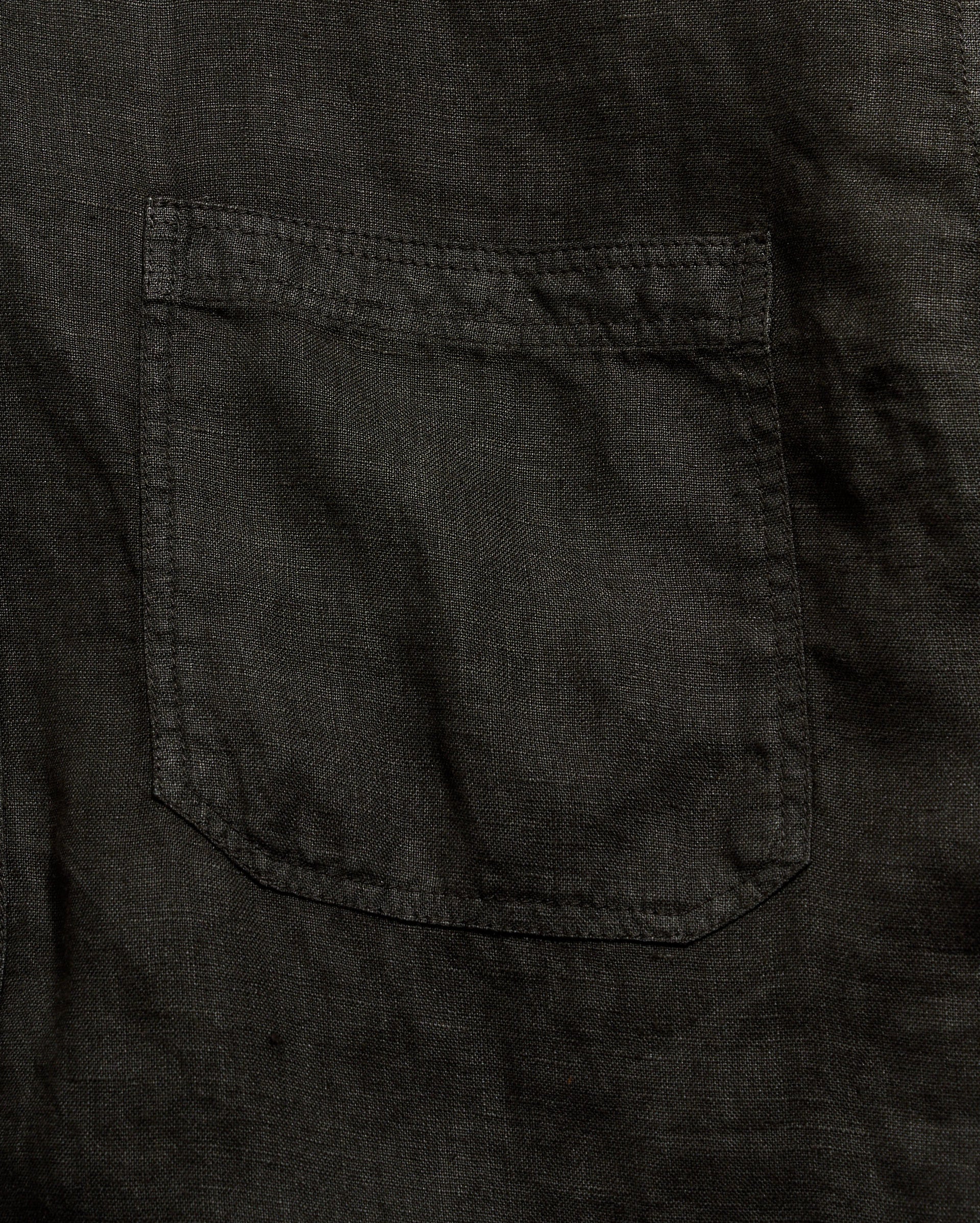 Close-up of a dark gray shirt with a pocket