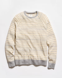Striped sweater with a light yellow and gray pattern on a white background