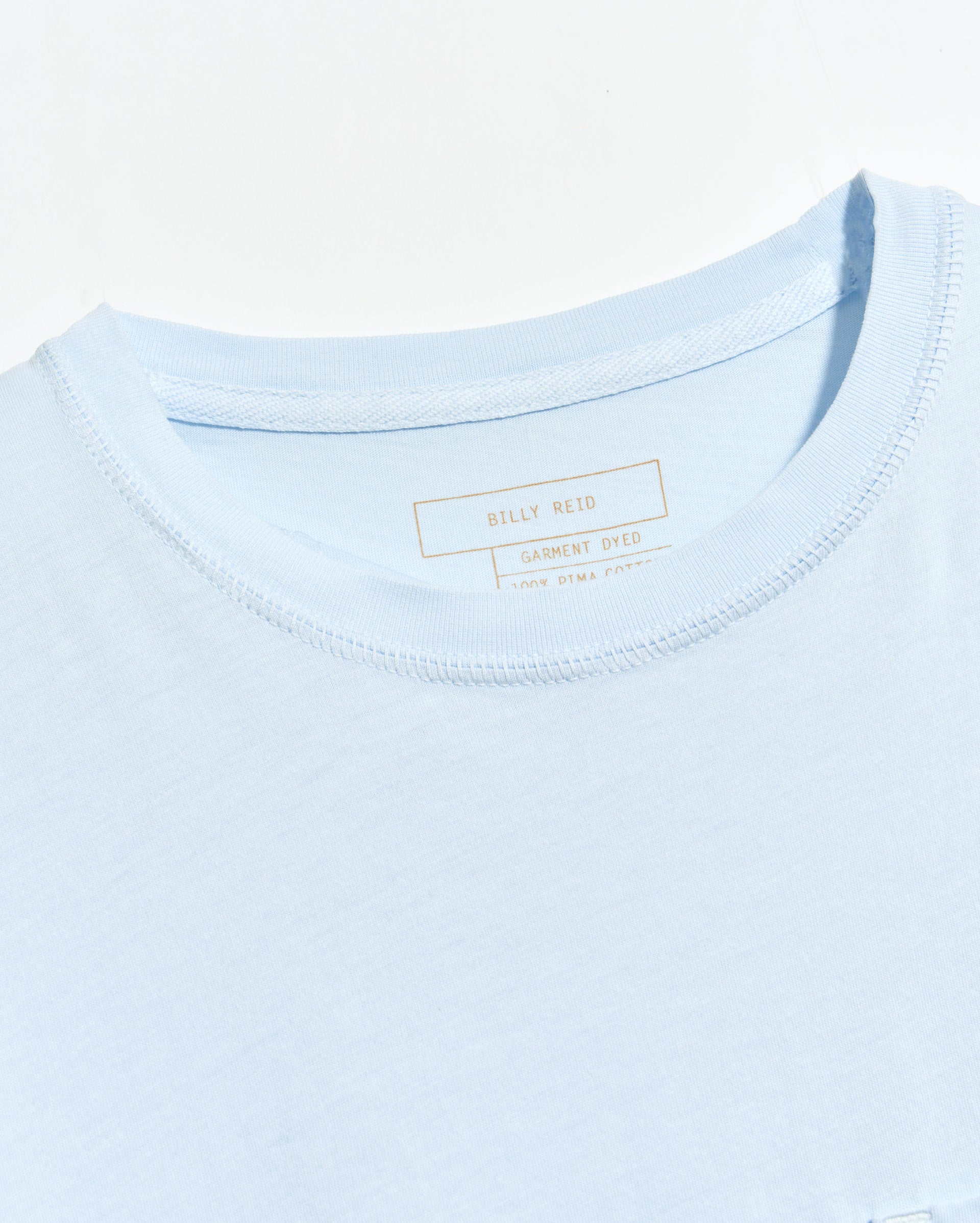 Light blue t-shirt with a brand logo on a white background