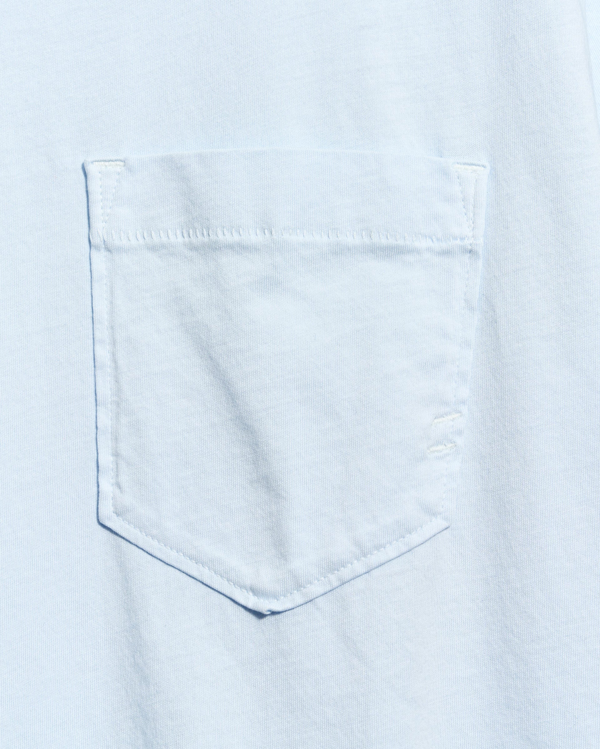 Close-up of a light blue denim pocket on a shirt.