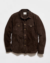 Brown jacket with button details on a white background
