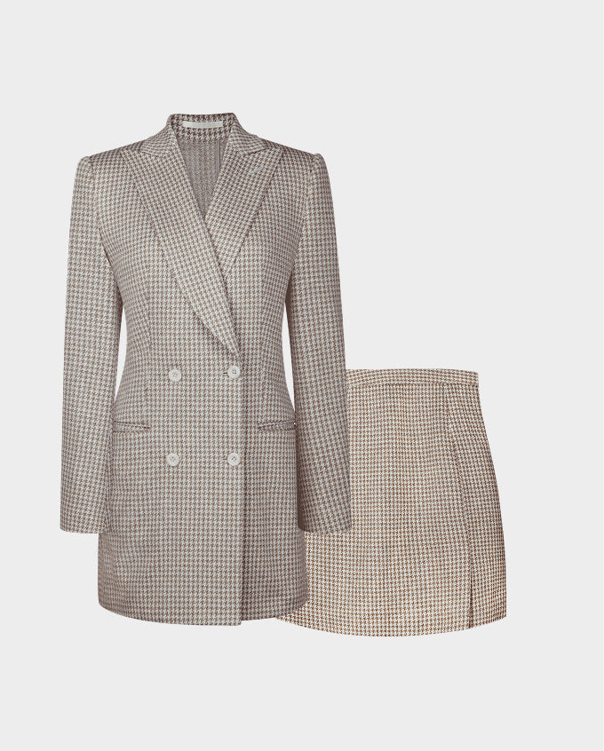 Houndstooth Double Breasted Jacket & A-Line Skirt