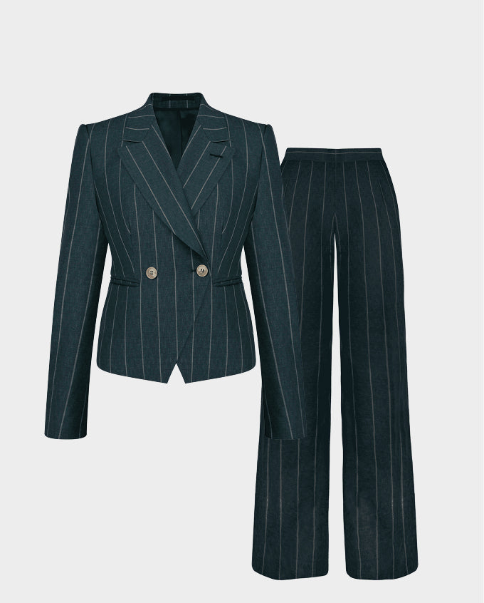 Cropped, 2-Button Double Breasted Jacket & Wide-Leg Pant